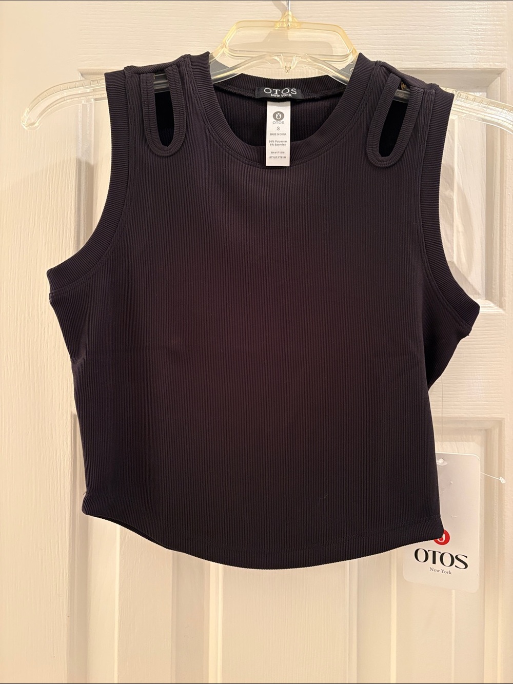 OTOS New York Black Ribbed Cutout Shoulder Tank